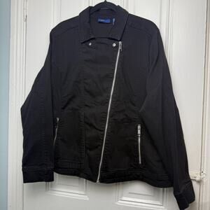 QVC Denim & Co. Perfect Flex Black/Grey Moto Jacket Womens 2X Black NWOT